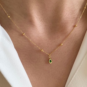 Stainless steel necklace with drop pendant and ball chain / Women&#39;s fine necklace with zirconium ball chain