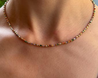 Multicolored Natural Stone Necklace / Agate Beaded Necklace