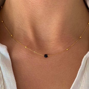 Fine black onyx stone pendant necklace / Minimalist women's necklace with fine stainless steel chain / Women's gift