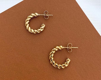 Stainless steel mini twisted hoop earrings / Minimalist earrings