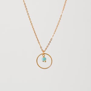 Stainless steel necklace with blue pearl circle pendant / Turquoise blue women&#39;s necklace
