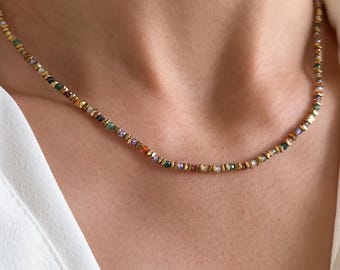 Natural stone necklace with multicolored beads / Women's necklace with colorful beads