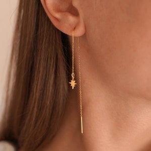 スターペンダント付き両面ダングルイヤリング / ステンレススチールチェーンイヤリング