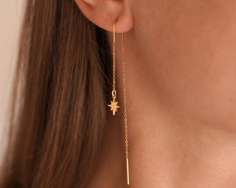 Pendientes colgantes de doble cara con colgante de estrella / Pendientes de cadena de acero inoxidable