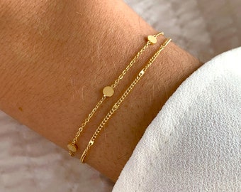 Women's stainless steel double row thin chain bracelet / Minimalist thin bracelet