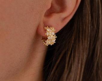 Thin stainless steel hoop earrings adorned with zircons / Sparkling women's earrings
