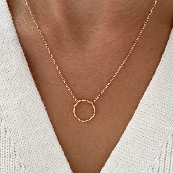 Collier plaqué or pendentif anneau rond / Collier femme chaine