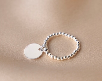 Women's 925 sterling silver ring with pearl medallion / Adjustable ring / Round tassel ring