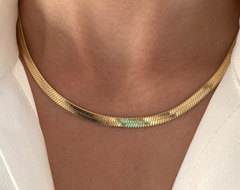 Stainless steel flat serpentine chain necklace / Women's gold chain necklace / Snake chain