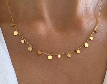 Collier acier inoxydable chaine billes / ras de cou pendentif rond / Collier femme minimaliste