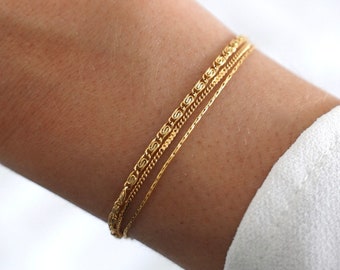 Women's stainless steel triple row thin chain bracelet