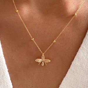 Bienenanhänger Halskette mit Kugelkette / Damen Edelstahl Halskette mit feiner Kugelkette