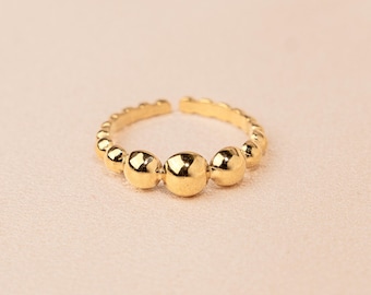 Women's stainless steel ball-shaped ring / Adjustable gold-plated water-resistant ring