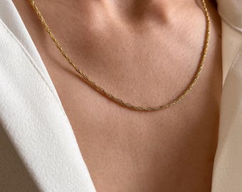 Gold-plated stainless steel twisted chain necklace / Gold-plated chain necklace for women / Snake chain