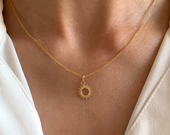 Gold plated necklace with sun pendant chain / Minimalist women's fine necklace with fine chain