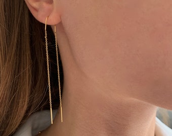 Boucle d'oreille pendantes des deux cotés / Boucles d'oreille chaine traversante avant arrière acier inoxydable