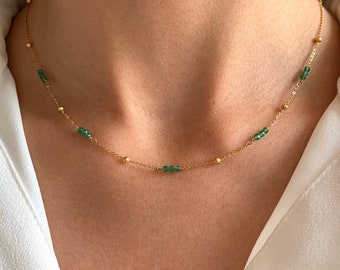 Collier pierre naturelle Agate verte / Collier femme chaine perles vertes acier inoxydable