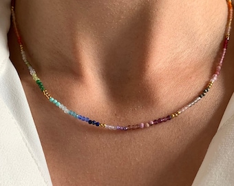 Multicolored pearl necklace / Stainless steel women's necklace, pink blue green pearls