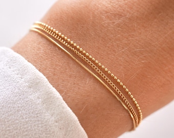 Damesarmband van roestvrij staal met drie rijen en een dunne ketting