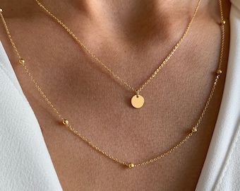 ネックレス・ペンダント ROMANTINUER SN88 NECKLACE DOUBLE BALL CHAIN Double Row Stainless Steel Necklace With Round Pendant Chain