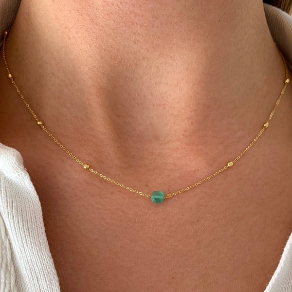 Fijne groene Agaat stenen hanger ketting / Minimalistische damesketting met fijne roestvrijstalen ketting / Damescadeau