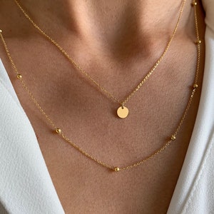 Double-strand stainless steel necklace with round pendant chain / Women's beaded chain necklace
