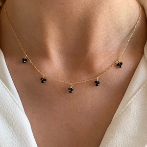 Women&#39;s necklace with black pearl pendant / Stainless steel necklace with natural onyx stone