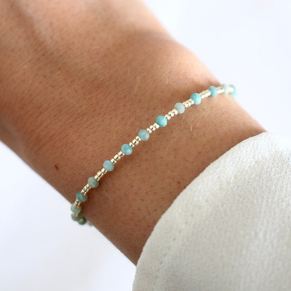 Bracelet femme pierre naturelle Turquoise d'Afrique / Bracelet coulissant perles bleu turquoise et argentées