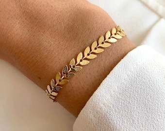 Women's bracelet with stainless steel laurel wreath chain / Wheat wreath chain / Chevron chain