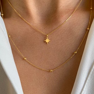 Stainless steel star pendant ball chain necklace / Women's thin double chain necklace