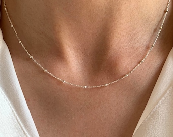 925 silver ball chain necklace / Women's fine minimalist ball chain necklace / Women's gift