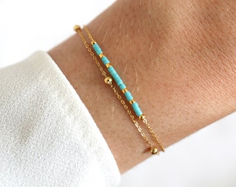 Miyuki Japanese double bead bracelet / Turquoise blue bead thin bracelet