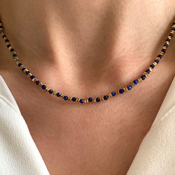 Collier pierre naturelle Lapis Lazuli / Collier femme perles bleu foncé