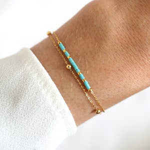 Miyuki Japanese double bead bracelet / Turquoise blue bead thin bracelet