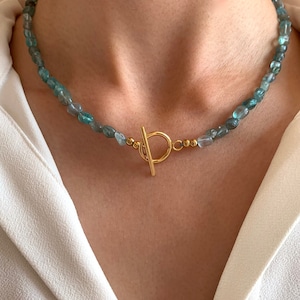 Collana di perline di pietra naturale blu / Collana estiva con perline di apatite