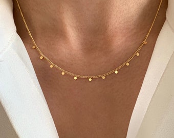 Collier acier inoxydable chaine billes / ras de cou pendentif rond / Collier femme minimaliste