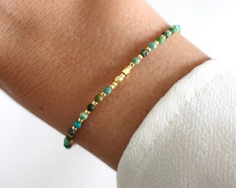 Women's natural turquoise stone bracelet from Africa / Blue green beaded bracelet