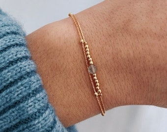 Women's double-strand bracelet with a fine chain and natural Labradorite stone / Stainless steel bracelet