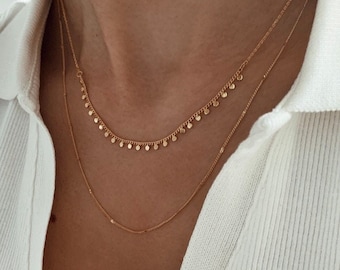 Fine double row chain necklace / Minimalist women&#39;s necklace with stainless steel chain