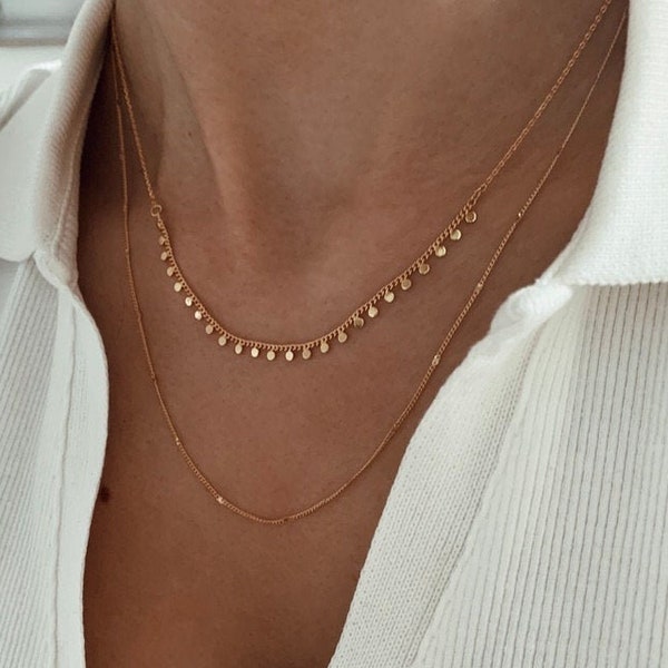 Collier fin double rang chaines  / Collier femme minimaliste chaine en acier inoxydable