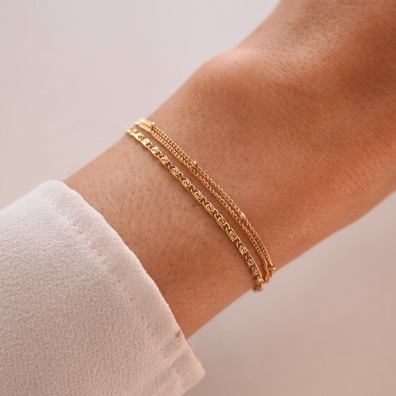 Bracelet Triple Chaînes Fines Argenté Avec Perles - Acier Inoxydable - Type L - Bijoux De Mylène Neuf