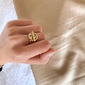 Modern stainless steel women's ring / wide gold water resistant ring product logo