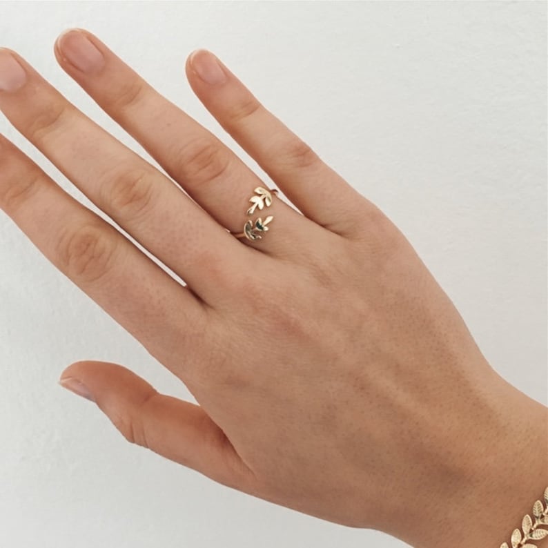 Women gold plated Laurel ears ring adjustable thin ring women gift