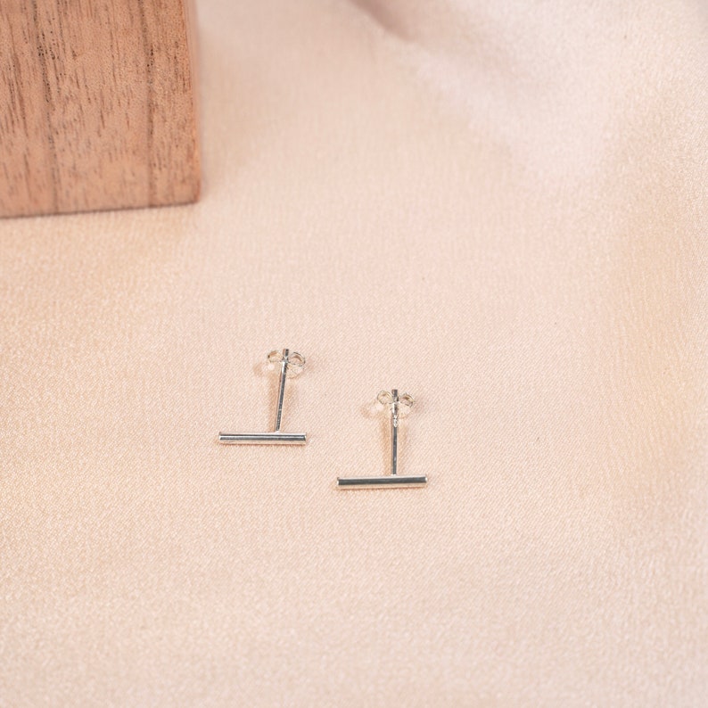 Gold-plated designer bar earring / Stick line earring / Minimalist earrings Argent 925