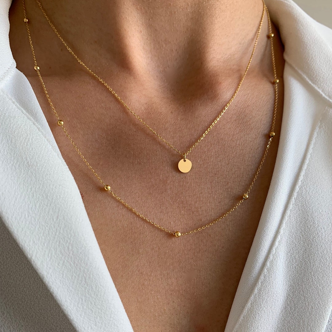 Double Row Stainless Steel Necklace With Round Pendant Chain