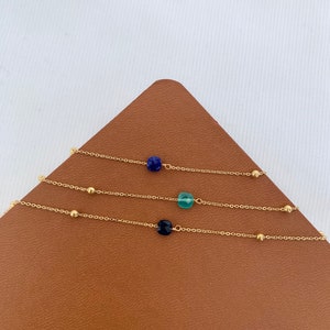 Collier fin pendentif pierre Lapis Lazuli / Collier femme minimaliste chaine fine acier inoxydable / Cadeau femme image 2