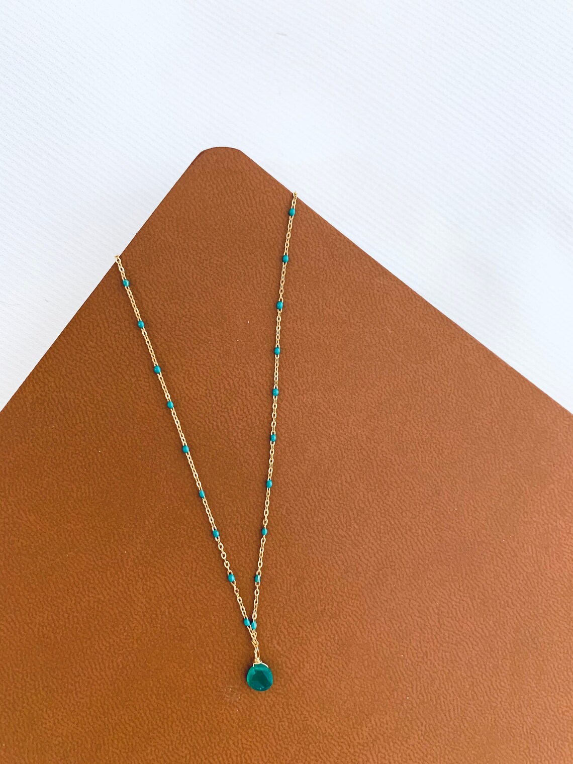 Collier Goutte En Agate Rubanée Verte - Argent Sterling - Longueur Réglable 66-70 Cm - Neuf Sans Emballage