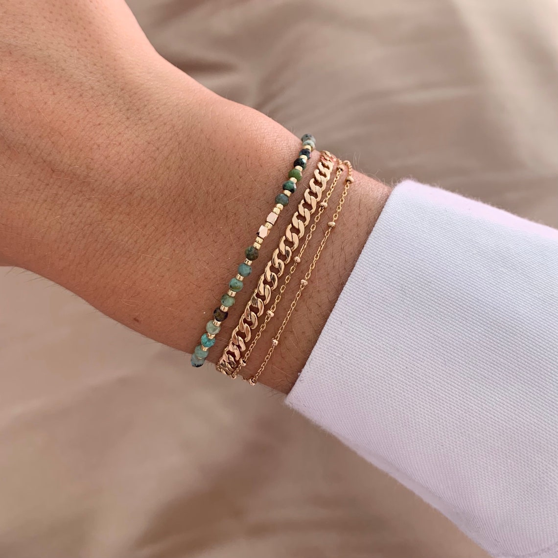 Bracelet Perles En Turquoise Africaine Naturelle - Fait Main Sur Mesure Pour Homme, Femme Et Enfant