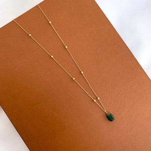 Fine green stone pendant necklace / Minimalist women's necklace with stainless steel chain image 2