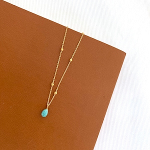 Collier fin pendentif pierre labradorite / Collier femme minimaliste chaine acier inoxydable / Cadeau femme Amazonite